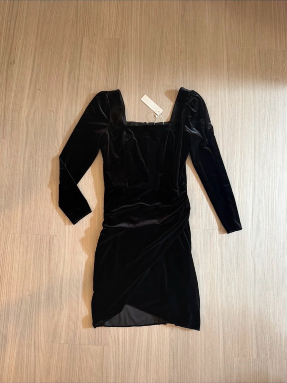 NEW Shoshanna Black Velvet Long-Sleeve Square Neck Dress
